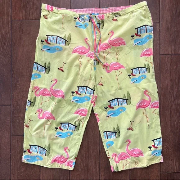 Nick & Nora Cropped Flamingo Print Wide Leg Pajama Pants Size XXL - Picture 1 of 7